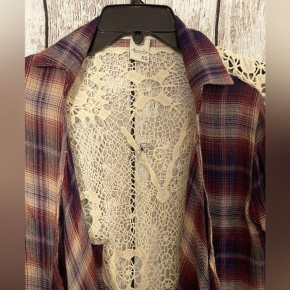 Dainty Cowgirl flannel and lace back cardigan by American Rag. EUC size XS. - Picture 2 of 5